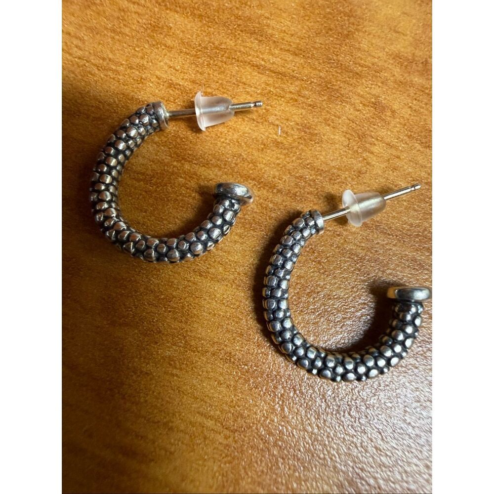Sterling silver and 14k Lagos Caviar Huggies earrings